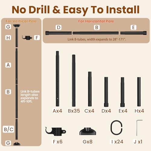 Bonpally No Drilling Room Divider Curtain Rod Black 28-171 Inch Adjustable