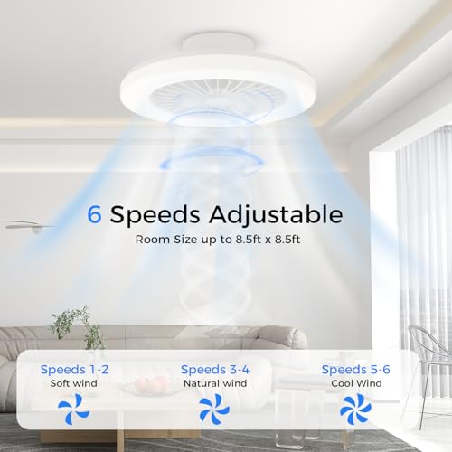 18.9-Inch RGB Flush Mount Ceiling Fan with Light, 6 Speeds, 3 CCT Colors, Timer - White / 3CCT RGBCW