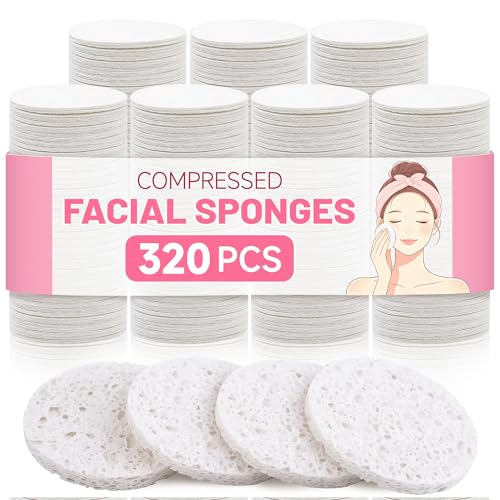 Kickleen 320-Count White Compressed Facial Sponges – 100% Cellulose, Reusable & Travel Friendly