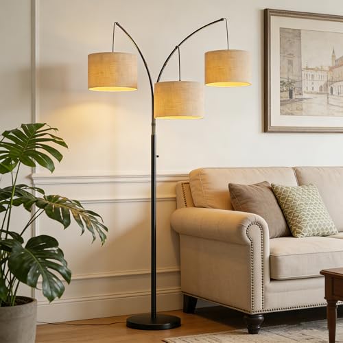 VANZBON 80 Inch Beige Arc Floor Lamp with Remote Control and 3 Adjustable Shades