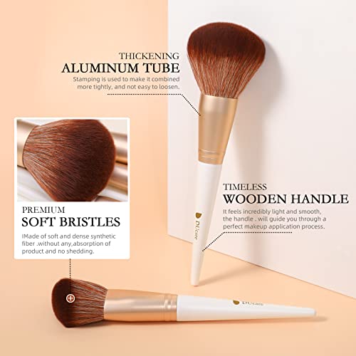 White Gold Makeup Brush Set 14Pcs with Travel Bag - Professional Synthetic Face & Eye Brushes