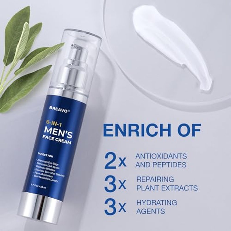6 in 1 Face Cream for Men: 6 in 1 Mens Face Moisturizer, Mens Face Cream Anti Aging - Eye Bags Treatment & Wrinkle Cream for Men Pack of 2