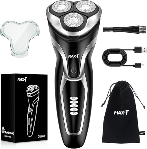 MAX-T Electric Rotary Razor for Men, Wet & Dry Shaver with Pop-Up Trimmer - Black