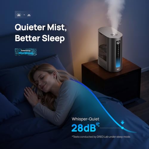 DREO 6L Smart Humidifier for Large Bedrooms - Silver, Warm & Cool Mist