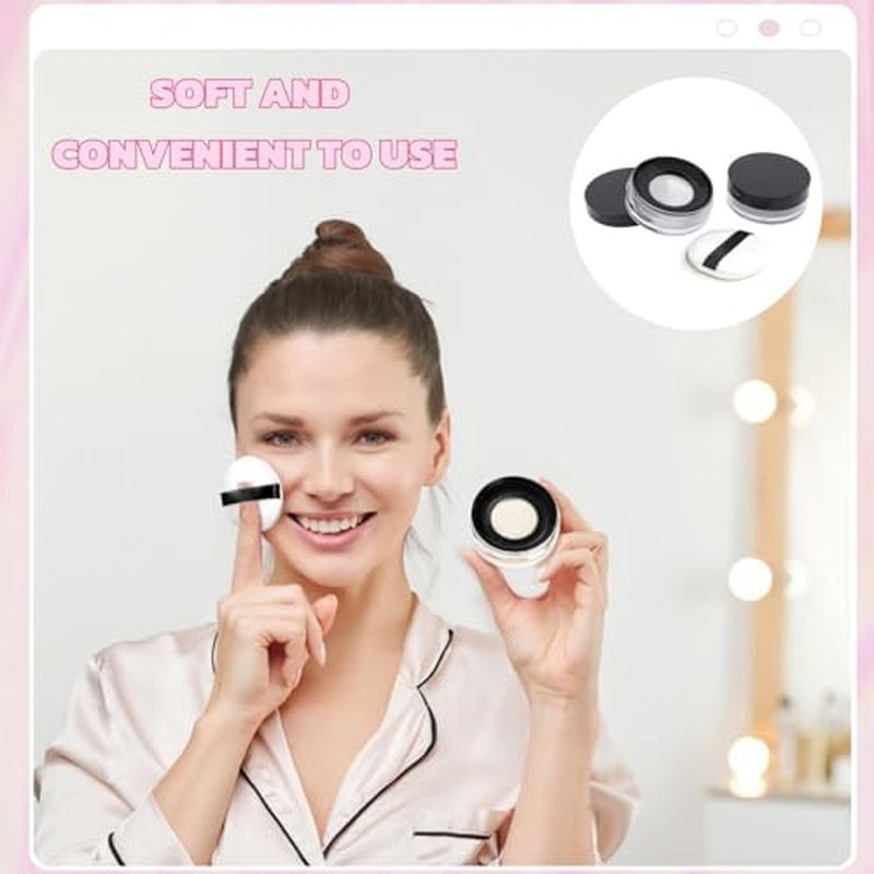 8 Pieces Loose Powder Containers, 10g/10ml Reusable Plastic Empty Powder Case with Sponge Puff, No Leak Compact Makeup Powder Box Cosmetic Jar Refillable with Sifter and Lid for Travel