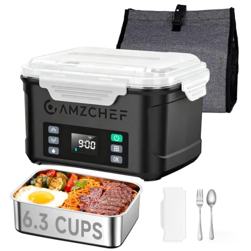 AMZCHEF Portable Cordless Electric Lunch Box, Black, 27000mAh Food Warmer
