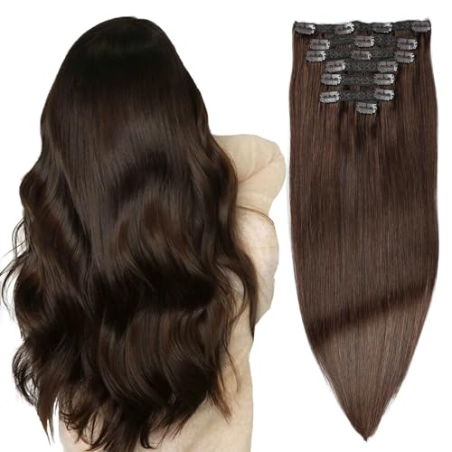 Chocolate Brown 14 Inch Human Hair Clip-In Extensions - 7pcs 120g