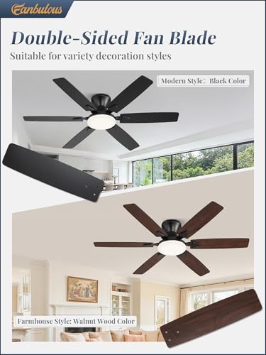 Fanbulous 52-Inch Flush Mount Ceiling Fan with Light, Remote & App Control - Black