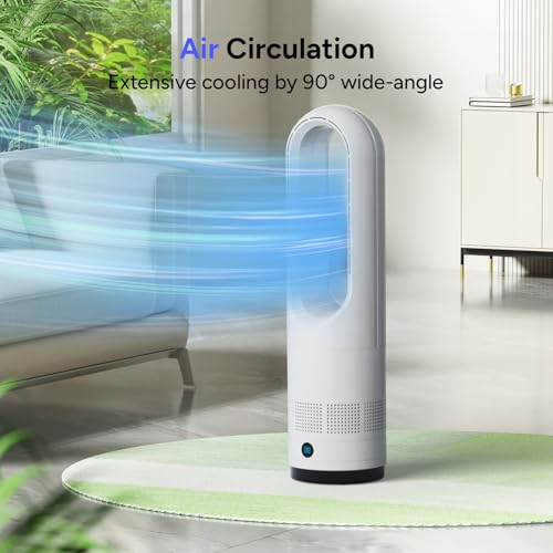 22-Inch Bladeless Tower Fan with Remote, 8 Speeds, Oscillation & Timer - White