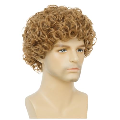 Tseses Blonde Curly Afro Wig for Men – Short Fluffy Rocker Style, 70s/80s Cosplay