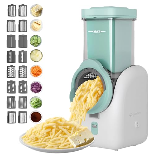 Upgraded 8-in-1 Electric Cheese Grater & Shredder - 8 Interchangeable Blades (2.2mm/4mm Cheese Blades) for Cheese, Vegetables, Fruits & Nuts