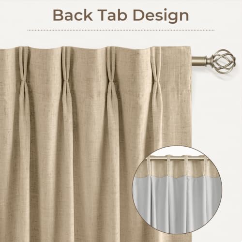 Blackout Curtains 96 Inch Long - Oatmeal Pinch Pleated Linen Blend, Pack of 2 - Room Darkening Insulated Window Drapes, Variation of Bare | 40"W x 96"L