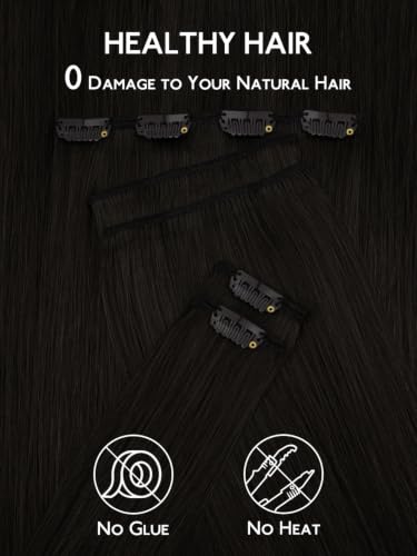 Clip in Hair Extensions Human Hair 18 Inch 120g Natural Black - 7pcs, Seamless & Tangle-Free