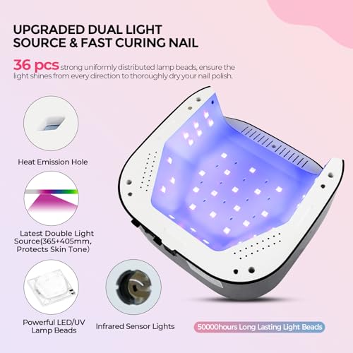 Lavinda UV LED Nail Lamp, 54W UV Nail Light for Gel Polish Acrylic , Professional Gel Lamp with Auto Sensor Fast Curing Nails Dryer 4 Timer Settings Art Tools for Salon Home Use