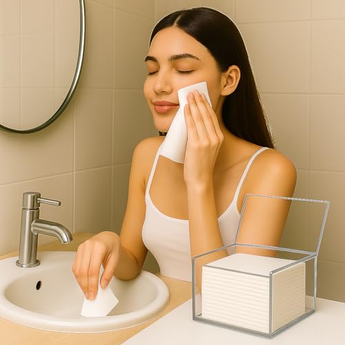 Disposable Face Towel Holder with 50 Count Clear Acrylic Storage Box - Compatible with XL Face Towels and Makeup Organizer