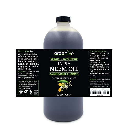GreenIVe 32oz Organic Neem Oil - Cold-Pressed Virgin for Skin, Hair, Garden & Pets - Variation of THIS listing