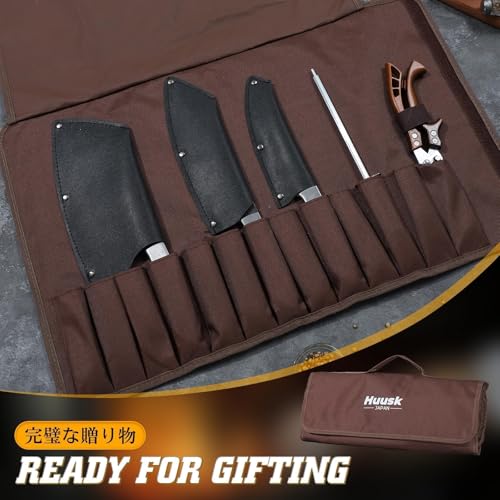 Huusk Chef Knife Set 5 PCS with Roll Bag - Japanese Hand-Forged Kitchen Cutlery