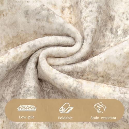 Beige 9x12 Area Rug for Living Room - Washable Soft Abstract Floor Cover