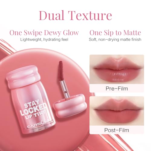 CARSLAN Stay Locked Lip Tint, Quick-Dry Long Lasting Transfer Proof Matte Lip Stain, Moisturizing Glow-Boosting Lightweight Lipstick (02)