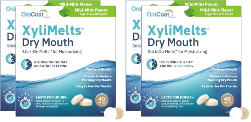 Oracoat XyliMelts Dry Mouth Relief Discs - 80 Count, Sugar-Free, Mild Mint, 8-Hour Relief (Pack of 2)