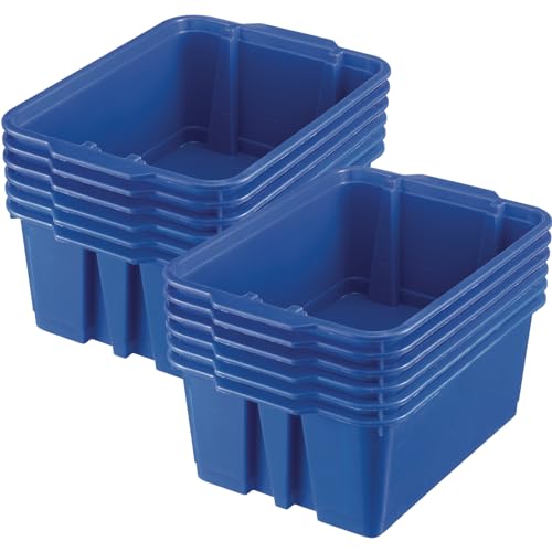 Really Good Stuff Classroom Stacking Storage Bins - 12 Pack, Blue, 14x10x5.75 Inches