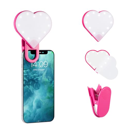 Riki Sweetheart Clip-On LED Makeup & Selfie Mirror - Hot Pink