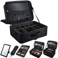 Adazzo Large Makeup Bag, 3 Layers 17¡± Makeup Case Organizer with Mirror Professional Cosmetic Storage Backpack Box Travel Artist Carrying Vanity Bags with Brush Slot/Shoulder Strap/Attach to Suitcase