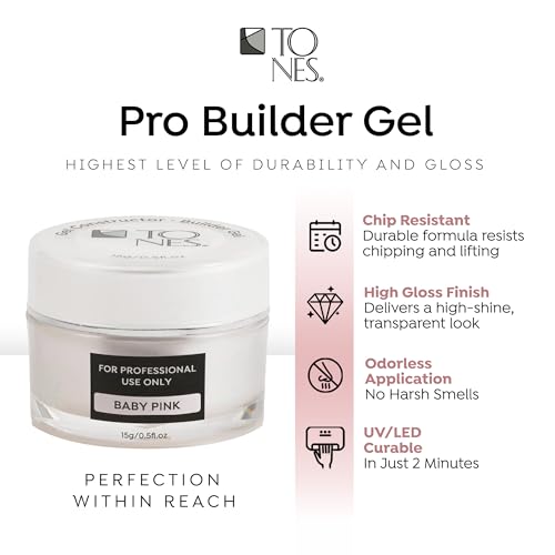 TONES Premium Self Leveling Nail Builder and Extension Gel for Professional Design - Salon-Quality LED and UV Building Gel - (0.5 Fl Oz, Baby Pink)