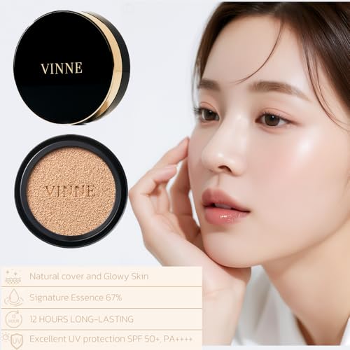 VINNE Korean Cushion Foundation 1 Oz Light Beige - Natural Dewy Finish, Long Lasting, Refill Not Included