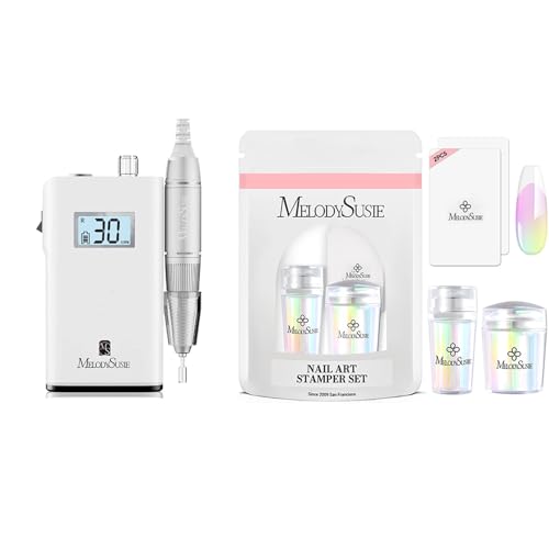 MelodySusie Professional Rechargeable 30000 RPM Nail Drill with Nail Stamper Kit