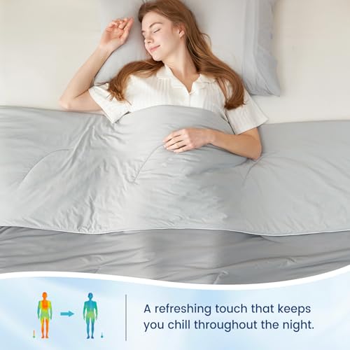 Queen Size Reversible Cooling Comforter - Silky Soft, Breathable Summer Bed Blanket, Cool Grey 90x90 with Variation: Full/Queen