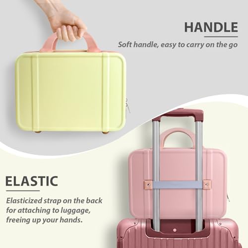 JZRSuitcase 14 Inch Makeup Train Case ABS Toiletry Bag for Women Portable Travel Hard Shell Carry-On Mini Cosmetic Organizer with Elastic Bands