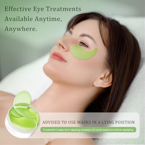 Under Eye Patches Masks - for Eye Bags with Collagen and Hyaluronic Acid, Dark Circles,and Fine Lines, Fade Wrinkles Treatment for Women and Men - 60 Pcs Green
