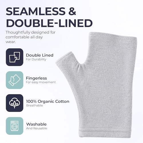 Organic Cotton Fingerless Gloves for Sensitive Hands - Gray / Medium