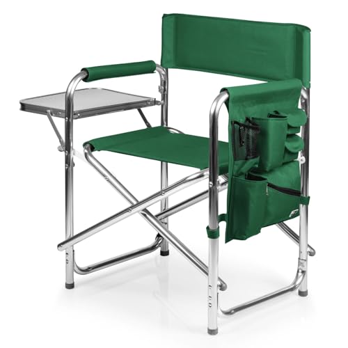 Picnic Time Sports Chair with Side Table & Armrest Caddy - Hunter Green