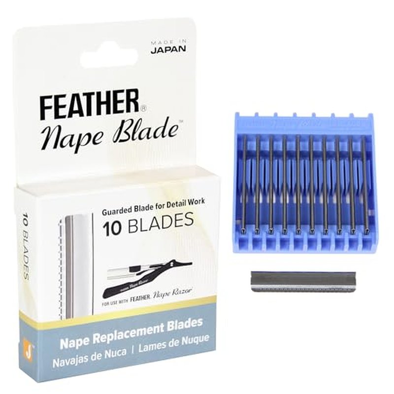 Feather - Nape Blades - Single Edge Guarded Replacement Blades ? Fits Feather Nape & Body Razor ? For Thinning, Layering, Precision Styling & Body Hair Removal ? Japan Made - 10 Pack