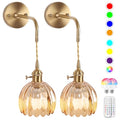 Tulip Amber Battery Operated Wall Sconce Set of 2 - Wireless Dimmable RGB Lamps with Remote