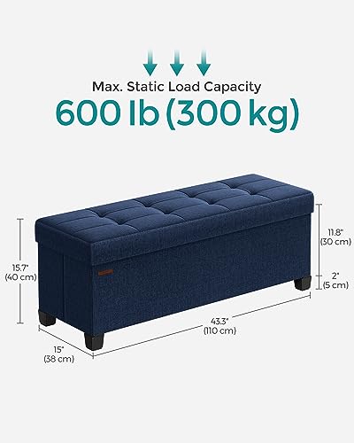 Storage Ottoman Bench with Legs - Foldable Foot Rest, Midnight Blue, No Flipping Lid