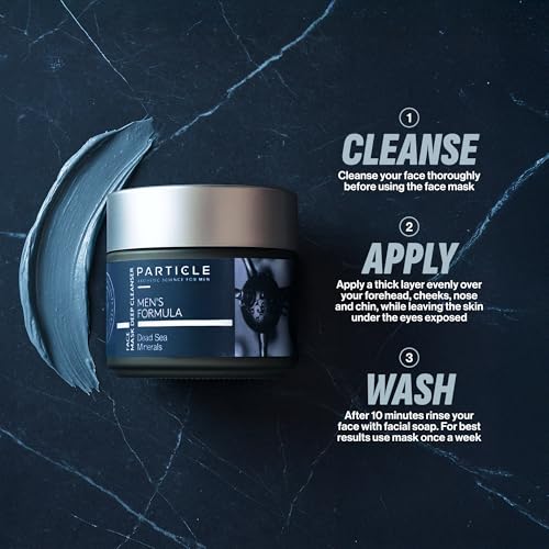 Particle Mineral Face Mask for Men, Hydrating and Deep Cleansing Clay with Charcoal, Aloe Vera, Panthenol & Dead Sea Minerals, Men's Cleanser, Refreshing Weekly Skin Care Routine, 3.38 FL OZ