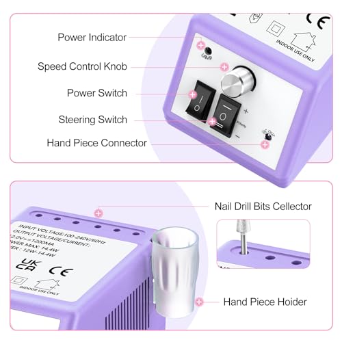 Professional Nail Drill 20000rpm Violet - Electric Manicure & Pedicure Machine