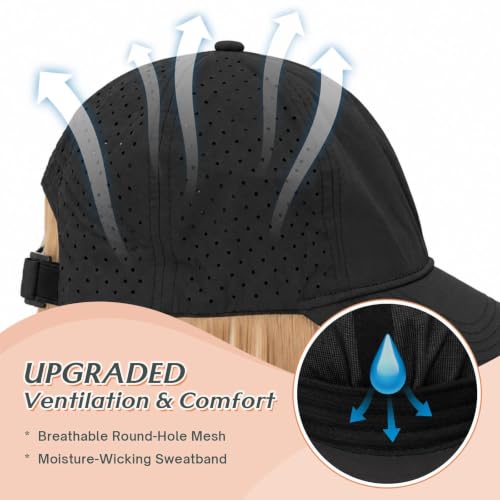 Benehair Quick Dry Baseball Cap Wig with Short Light Blonde Bleach Mix Hair, Black Adjustable Hat
