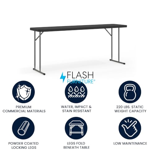 6 Ft Plastic Folding Training Table - Waterproof, Portable, Black