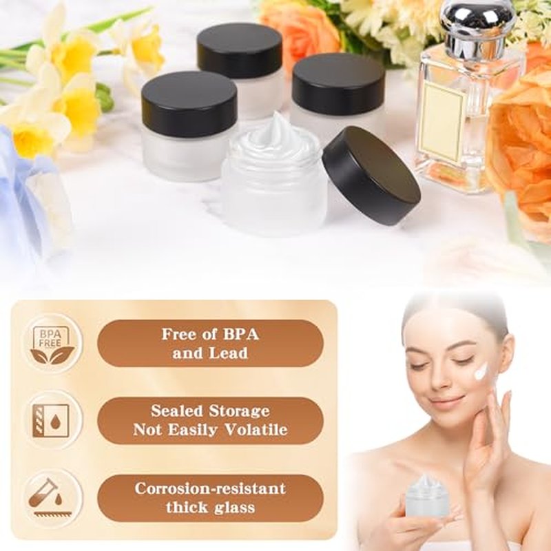 0.5 oz Glass Jars with Lids, Small Empty Cosmetic Jars with Inner Liners, Frosted Finish Sample Containers for Lip Balm, Ointments, Salves, Creams, Candle Making (72 Pack, Clear Frosted)