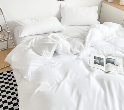 Queen White Bedding Comforter Set - Fluffy Lightweight Solid Color Bed Quilt