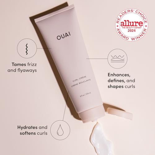 OUAI Curl Cream - Curl Defining Cream with Chia & Linseed Oil - Enhances Definition, Hydration & Shine - Tames Frizz & Protects from Humidity - Silicone-Free Curly Hair Products for Women (8 oz)