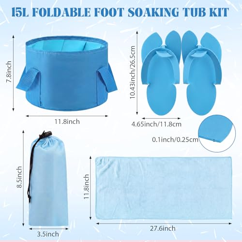 Foldable Foot Bath Kit with Towels & Slippers - Sky Blue 6-Piece Set