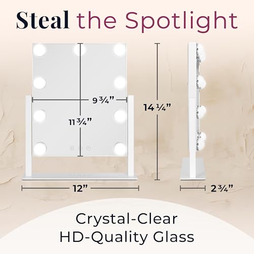 Lighted Vanity Mirror with 9 LED Bulbs, 3 Color Settings, 360° Rotation - White - 14"