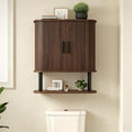 Walnut Fluted Bathroom Wall Cabinet with Tambour Sliding Door - 9.8"D x 23.6"W x 26.3"H - Modern Space Saver