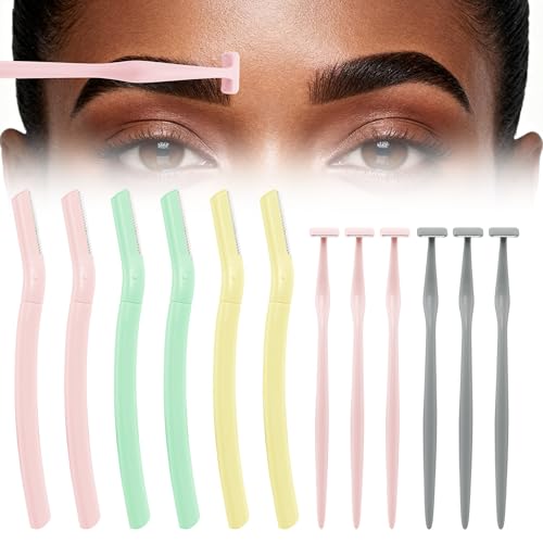 Eyebrow Razors w/Dermaplane Razors Set - Japanese Blades Razors - Small Face Razors for Peach Fuzz and Fine Hair, Multipurpose Exfoliating Dermaplaning Tools for Men, 12 Packs