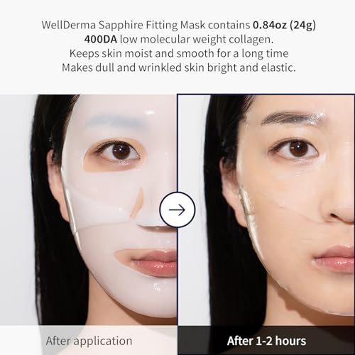 WELLDERMA Sapphire Collagen Impact Hydrogel Fitting Mask, 25g x 16 Sheets ? Hydrating & Firming Micro-Hole Sheet Mask with Collagen Water 850,294ppm, Niacinamide & Peptides